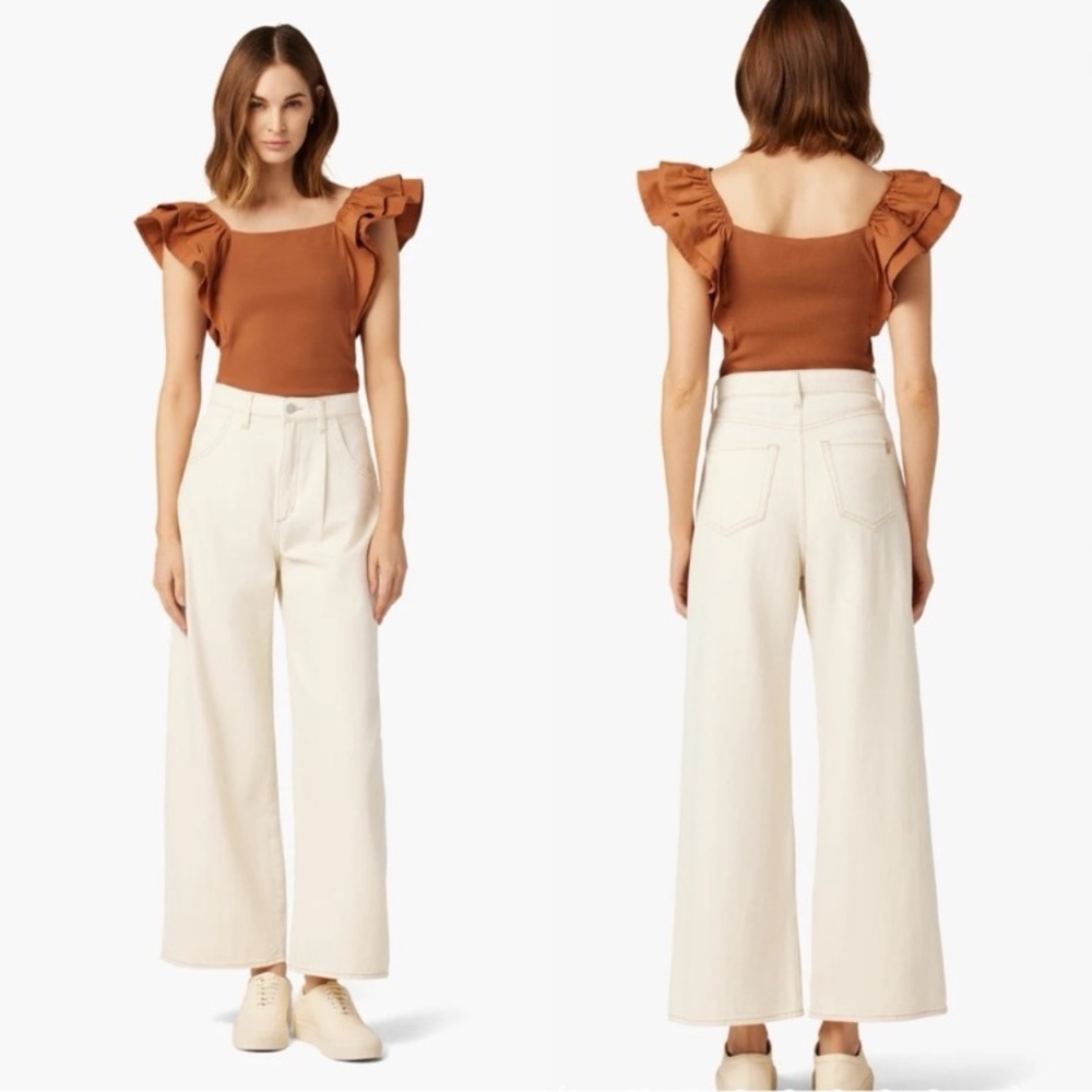Joe’s Jeans The Pleated Wide Leg Jeans in Ecru size 32 14
